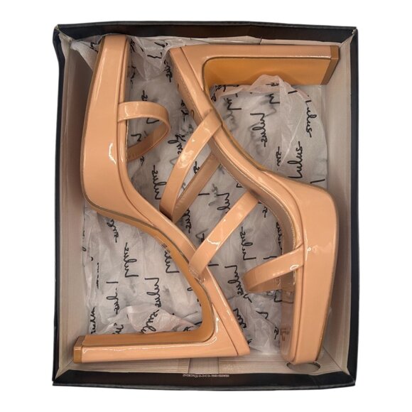 Lulus Fausee Nude Patent Square Toe Platform Slide Sandals 11 NEW IN BOX - Picture 6 of 6